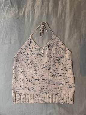 Misha & Puff Speckled Knit Halter Top in Cream and Blue